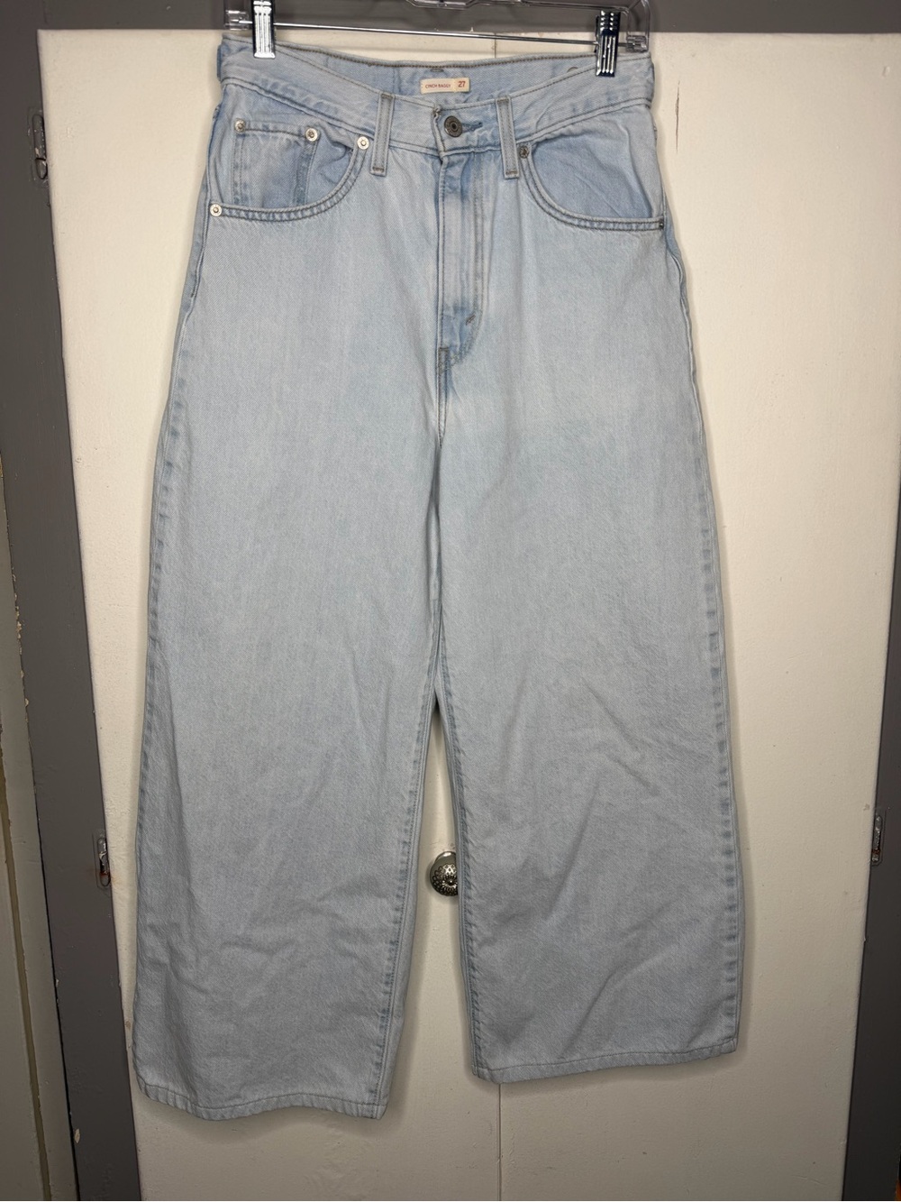 Levis Cinch Baggy Jeans 27x31 Wide Leg High Rise Light Wash Blue Adjustable